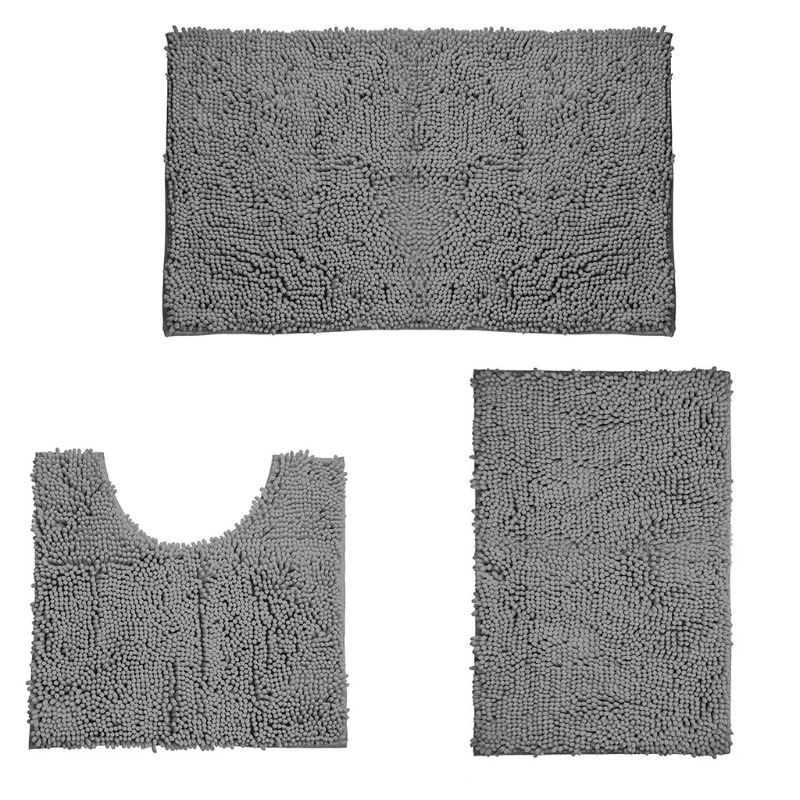 

13MA 3Pcs Bathroom Rug Set Absorbent Plush Shaggy Chenille U-Shape Contour Toilet Mat