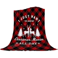 christmas flannel blanket christmas tree red truck super soft breathable throw blankets black buffalo check blanket