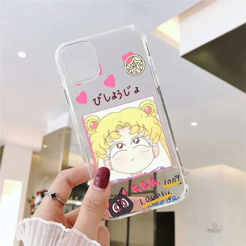 

Cute Japanese Anime Sailor Moon art Phone Cases Transparent for iPhone 6 7 8 11 12 s mini pro X XS XR MAX Plus SE cover funda
