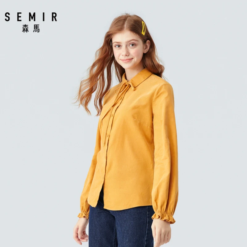 Женская Вельветовая рубашка SEMIR с длинными рукавами и лацканами в виде листьев