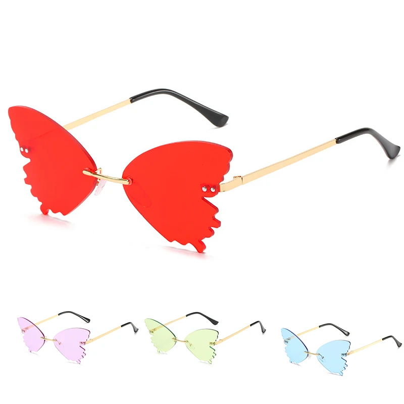 

Очки солнцезащитные женские без оправы, модные ретро солнечные очки кошачий глаз с бабочками, для улицы, для вождения, спорта, вечерние, UV400