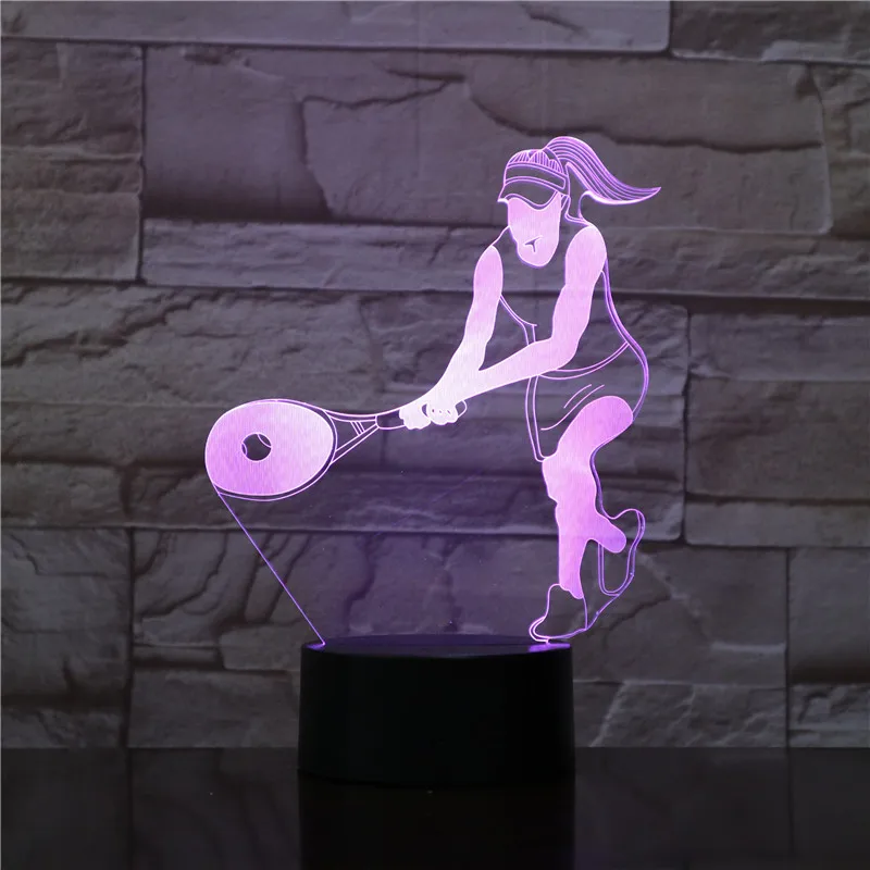 

3D-1762 Woman Tennis LED Acrylic Night Light with 7 Colors Touch Remote Control Illusion Change for Sports