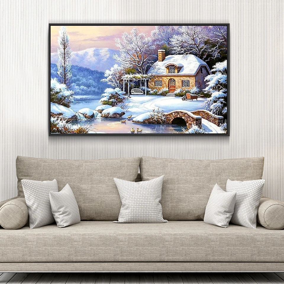 Алмазная вышивка пейзаж зимние картины Стразы алмазная живопись полный