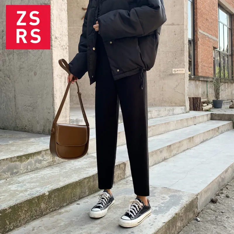 Zsrs 2020 Модные женские шаровары с высокой талией шерстяные штаны больших размеров
