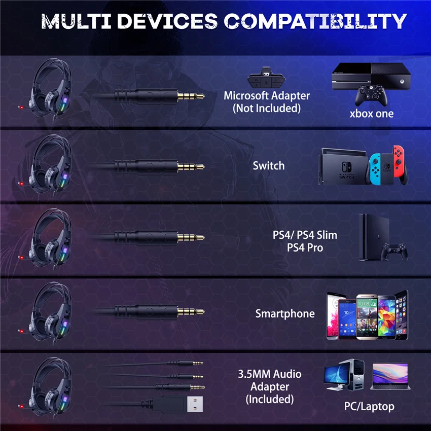 onikuma k16 gaming headset casque pc stereo headphones with mic led lights for ps4laptop tabletnew xbox one free global shipping