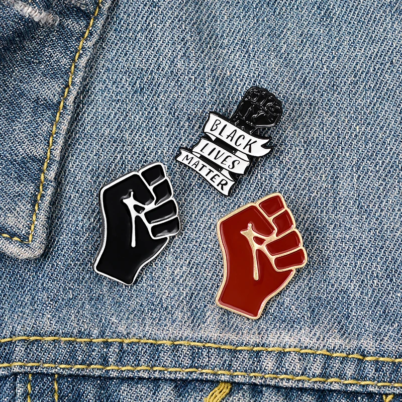

"BLACK LIVES MATTER"Raising Fist Soft Enamel Brooches Black Red Collar Pins for clothes Shirt Bag Hat Badge Jewelry Gift Friends