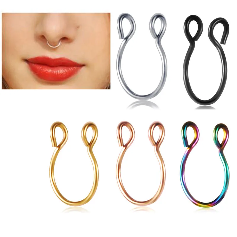 

5pcs/Set U Shaped Fake Nose Ring Hoop Septum Rings Stainless Steel Nose Piercing Fake Piercing Pircing Jewelry Punk Style