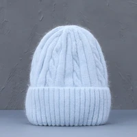 female cashmere blend winter hat long fur warm soft wool knitted hats women skullies beanies wholesale