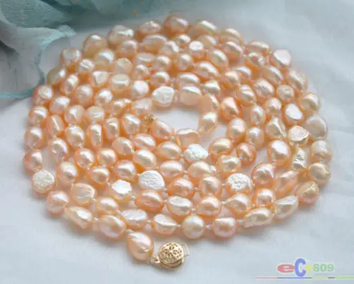 

Natural pearls 50" 9-10mm pink baroque freshwater pearl necklace