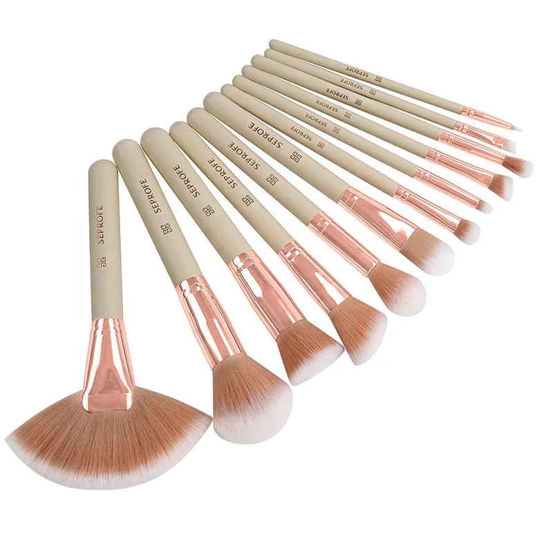 

12 Pcs Makeup Brush Set, Powder Foundation Eyeshadow Eyeliner Lip Cosmetic Brushes Makeup Toiletry Kit (White & Brown) Ideal