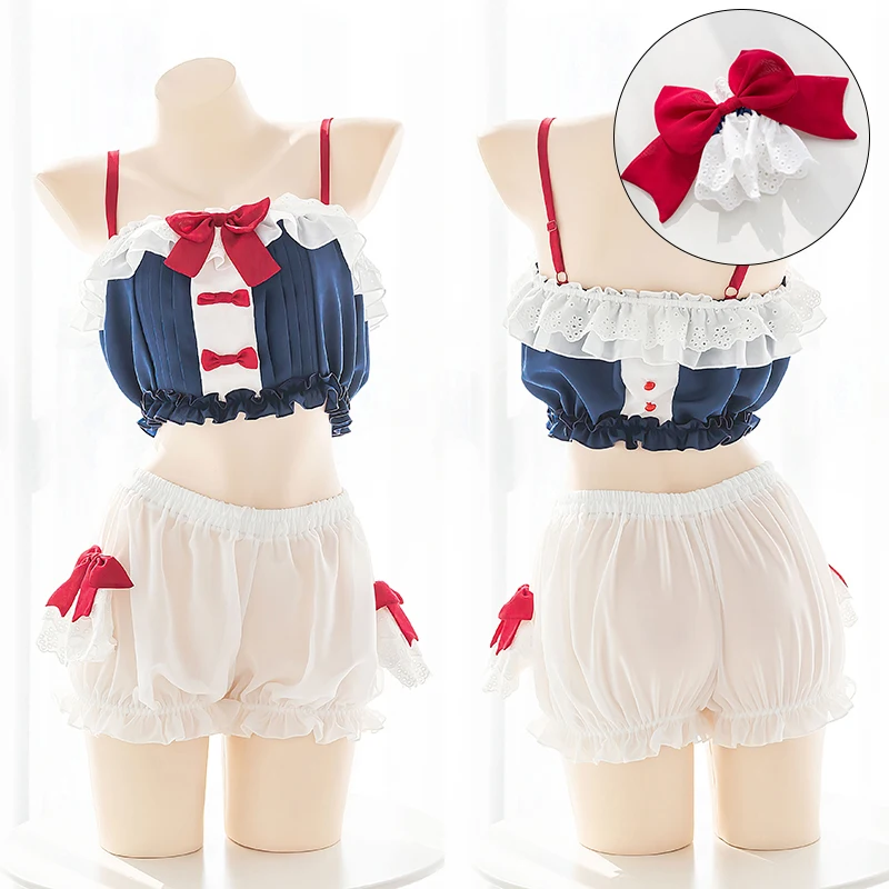 Женский кружевной пижамный комплект в японском стиле с рюшами милый нижнего