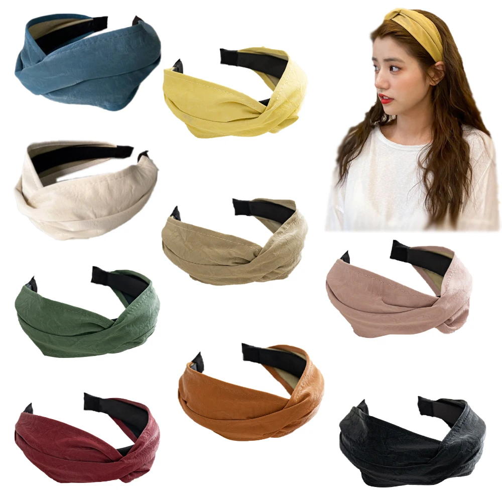 Женщин плетенная повязка для головы с узлом тюрбан витая Крест из замши девочек