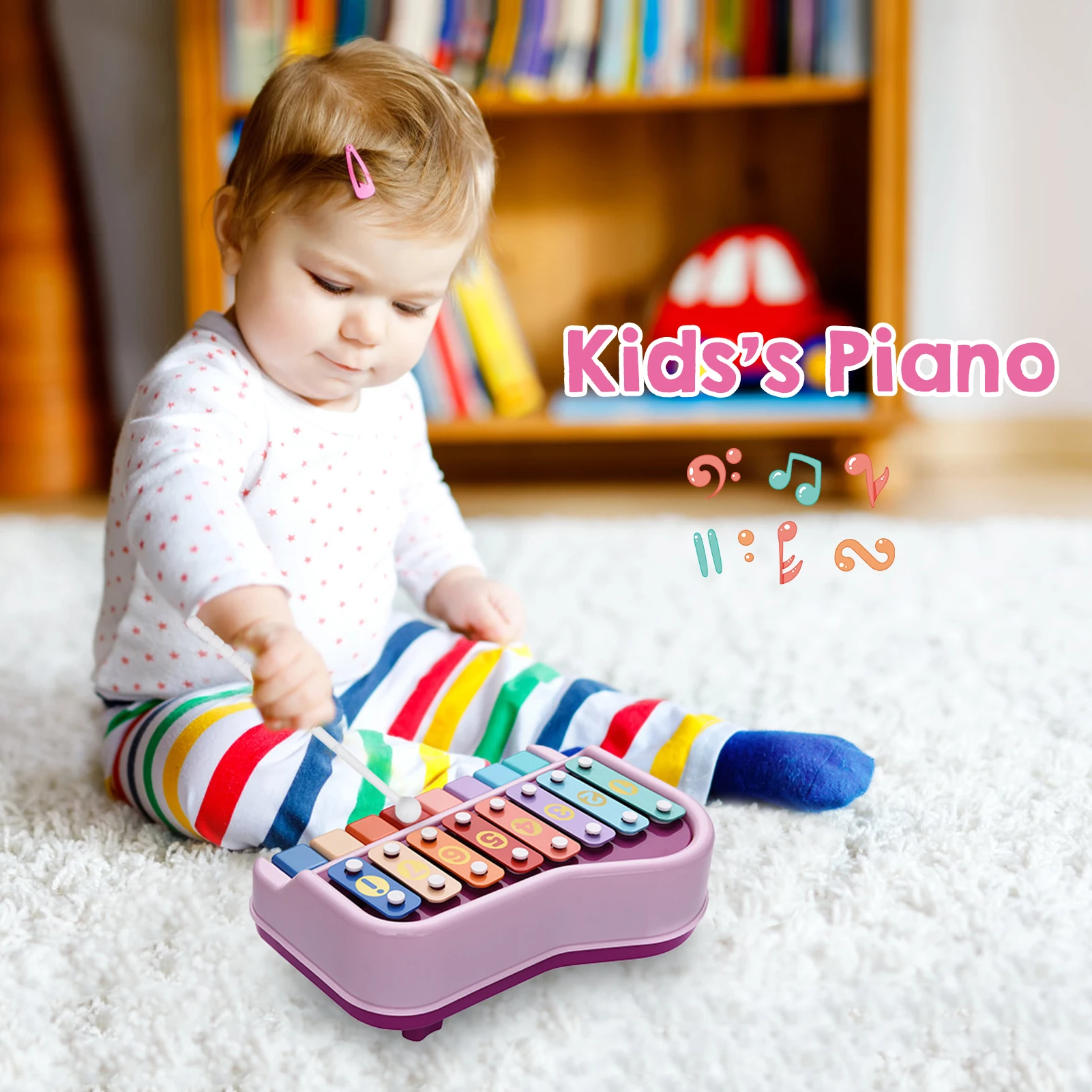 

2 in 1 Piano Xylophone Musical Instrument Toy with Mallets 8 Multicolored Key for Children Boys Girls