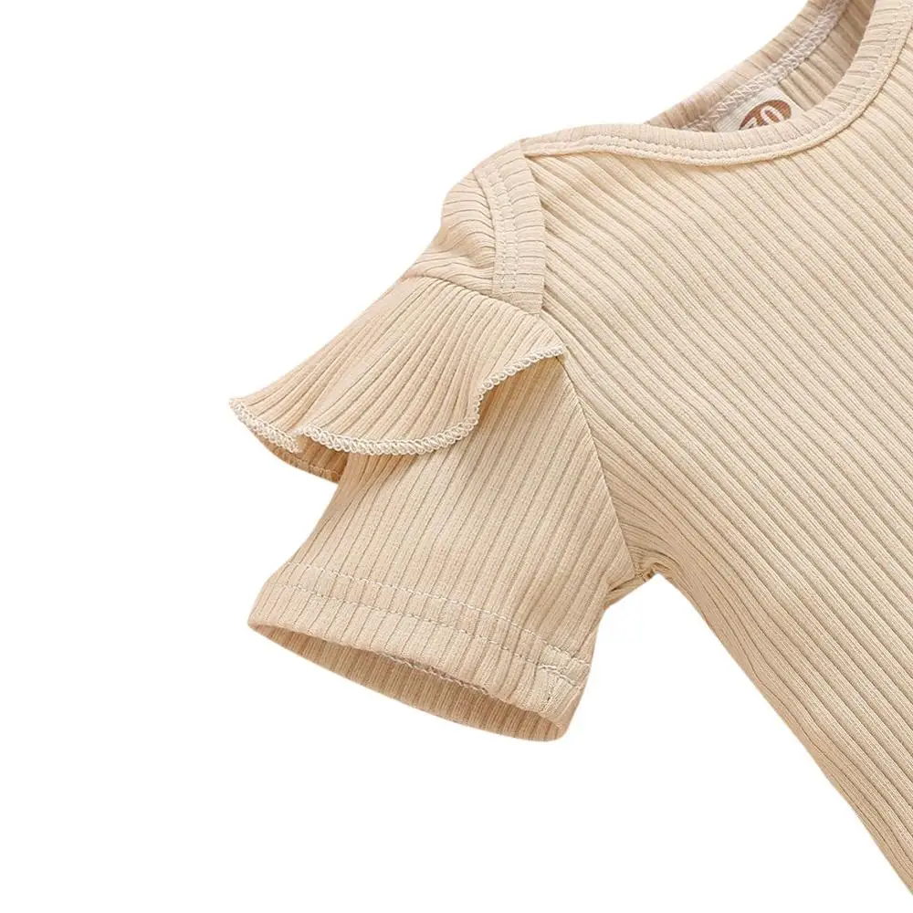 

Casual Summer Baby Girls Short Sleeve Solid Color Romper + Flower Shorts+Headband Suits 2021