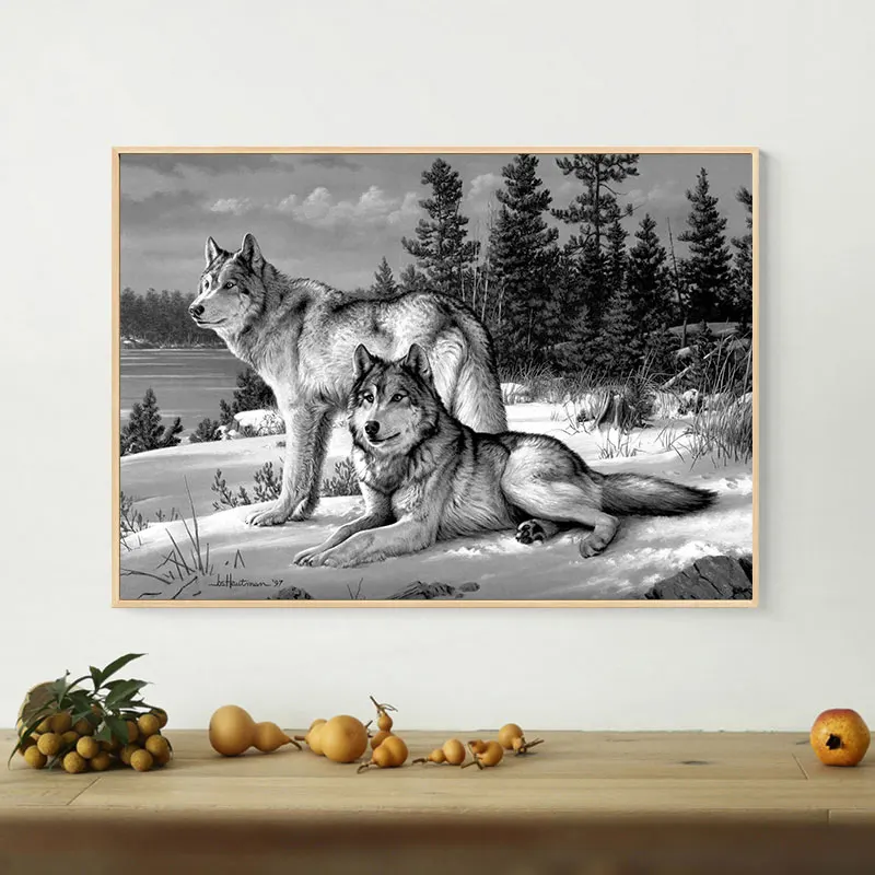 Современный Ретро стиль черно-белый крутой волк животные холст картины плакаты и