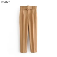 women fashion solid color sashes casual slim pants chic business trousers female fake zipper pantalones mujer retro pants p575