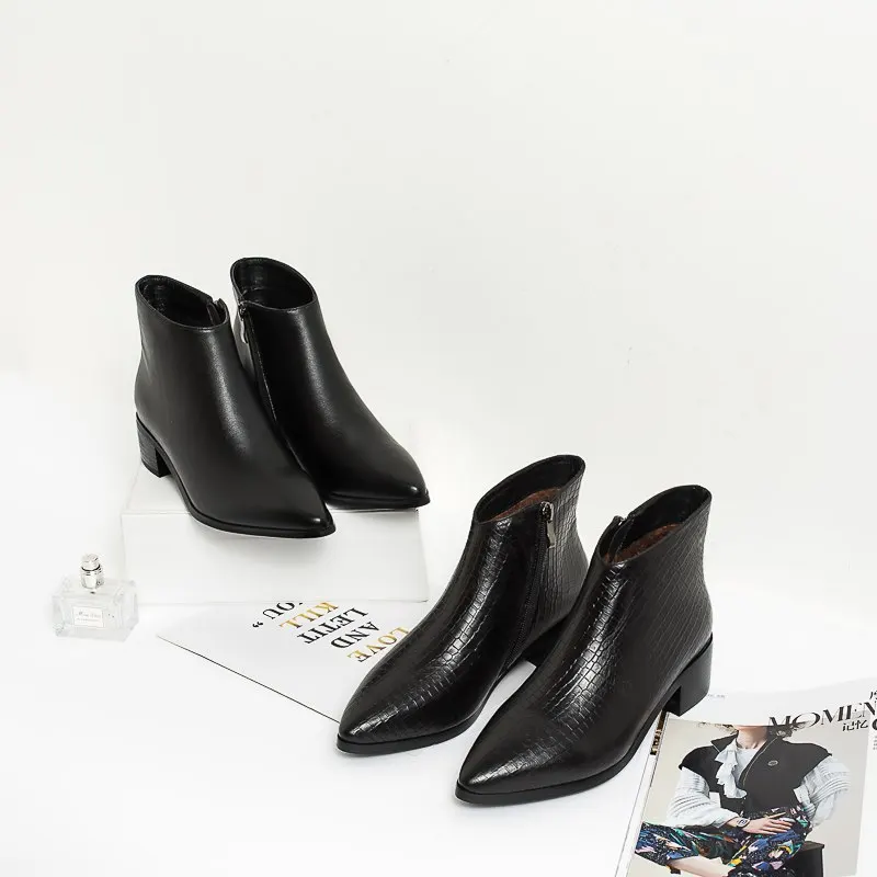 Женские ботинки из натуральной кожи ASUMER с острым носком на квадратном каблуке