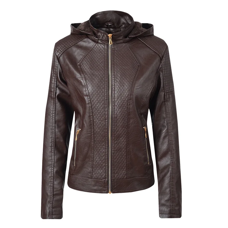 Женская мотоциклетная куртка из искусственной кожи с мехом пальто на молнии