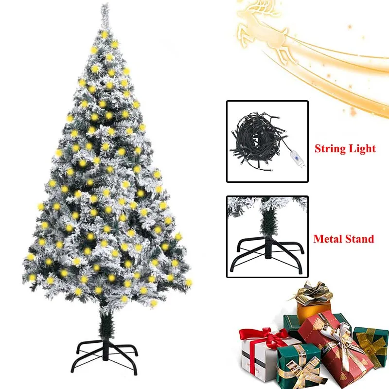 vidaXL LED Artificial Christmas Tree Xmas Pine with Snowflakes String Fairy Light Green 240cm/180cm/150cm |