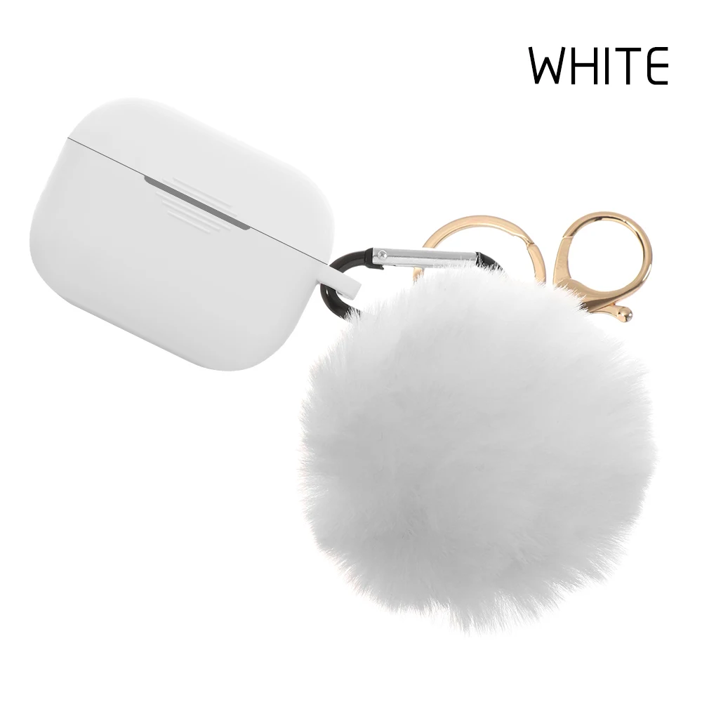 white for Pro Чехол для наушников, защитный чехол, силиконовый чехол, милый меховой шарик, брелок для Airpods 1/2 Pro, аксессуары, карамельный цвет - Цвет: white for Pro