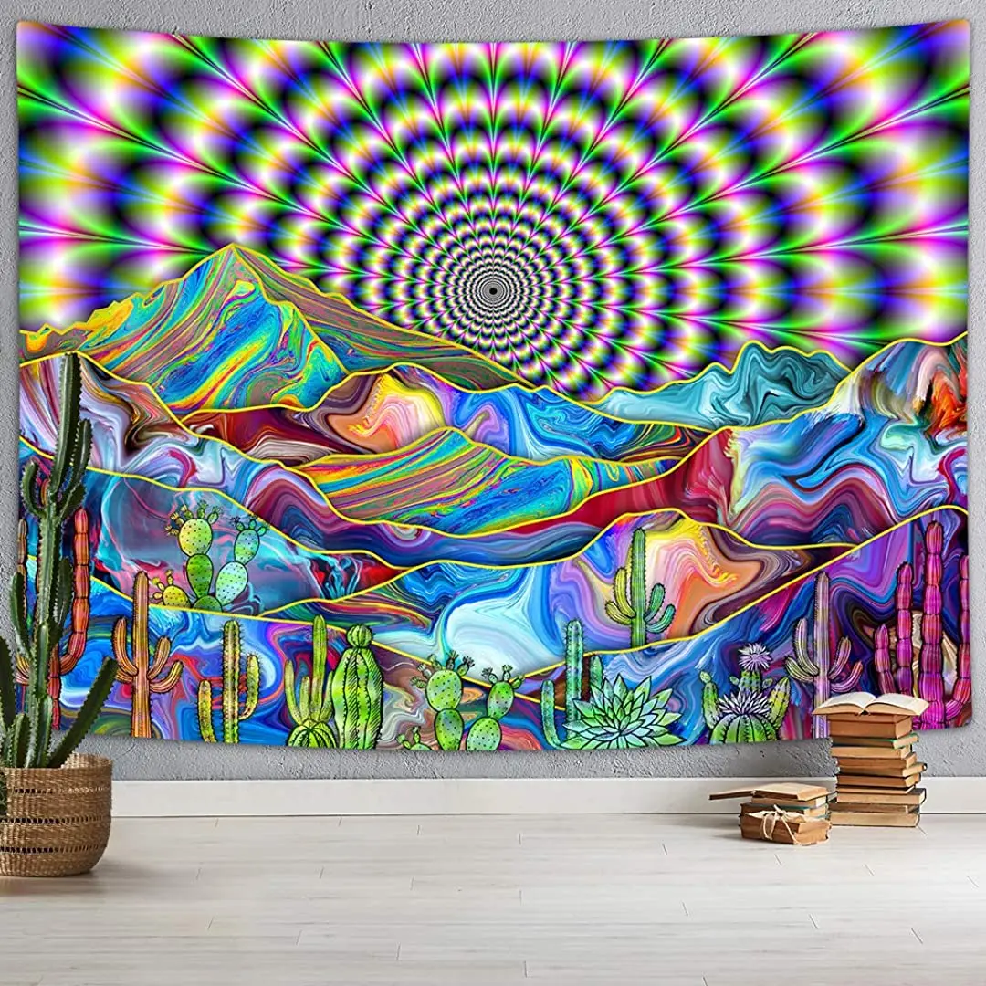 

Psychedelic Tapestry Trippy Mountain Cactus Tapestry Mystic Surreal Tapestry Abstract Colorful Landscape Tapestry Hippie