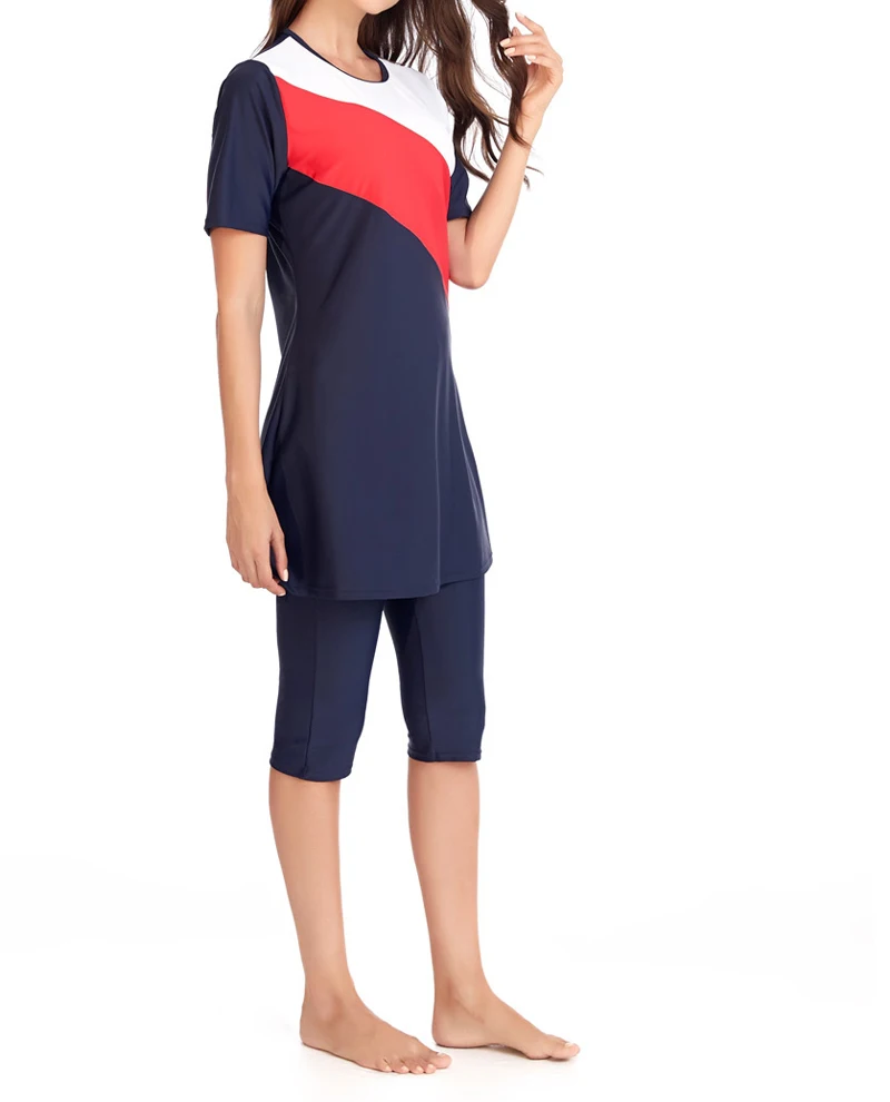 

2022 Women Muslim Swimsuit Plus Size Islamic Burkinis With Swim Hat Sport Swimwear Ladies Short Sleeve Print Modest Hijab