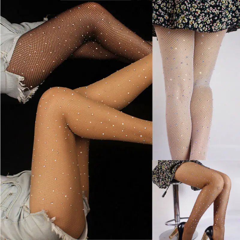 Sexy Women Fishnet Tights Gorgeous Sparkle Rhinestone Hollow Out Bling Pantyhose Slim Club Party Wear | Женская одежда