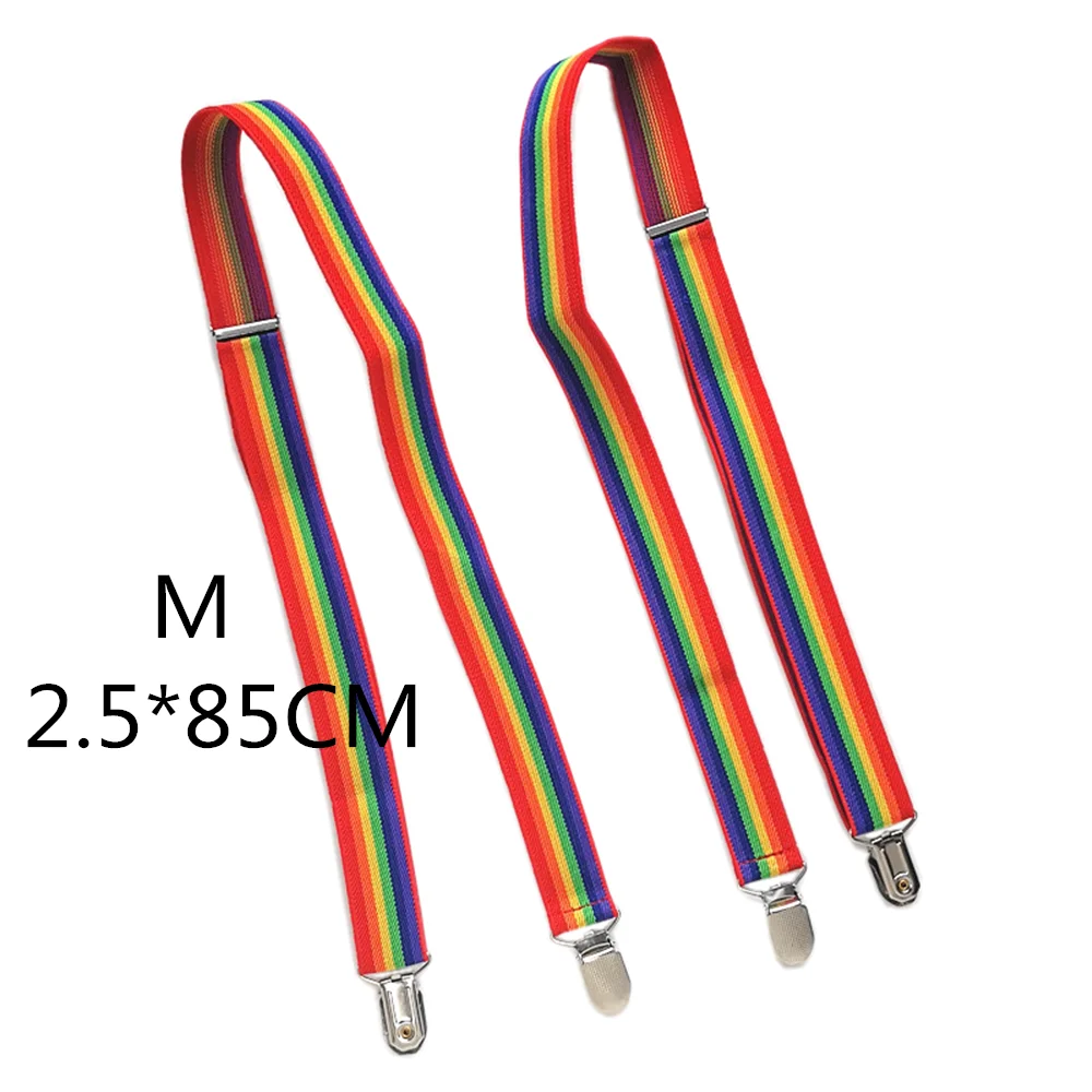 Без перекрестных подтяжек, радужные полосатые подтяжки, 4 зажима, регулируемый размер на заказ - Цвет: red rainbow-M-85cm