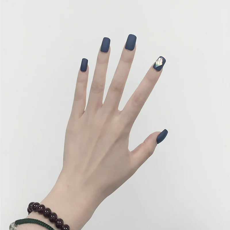 Накладные ногти 24 шт. синие красочные ромбовидные с клеем матовые готовые для