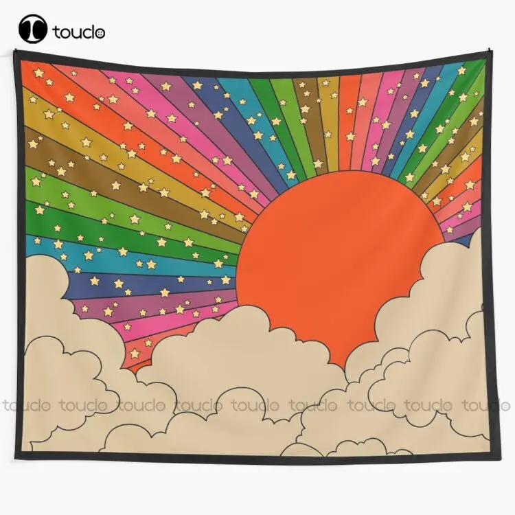 

Rainbow 70S Sun Rainbow Sunset Tapestry Tapestry Wall Hanging For Living Room Bedroom Dorm Room Home Decor Printed Tapestry