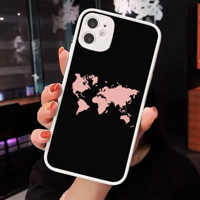 

World map airplane pattern Phone Case Matte transparent For White iPhone 12 Mini 11 Pro XR XS Max 7 8 Plus X Back Cover
