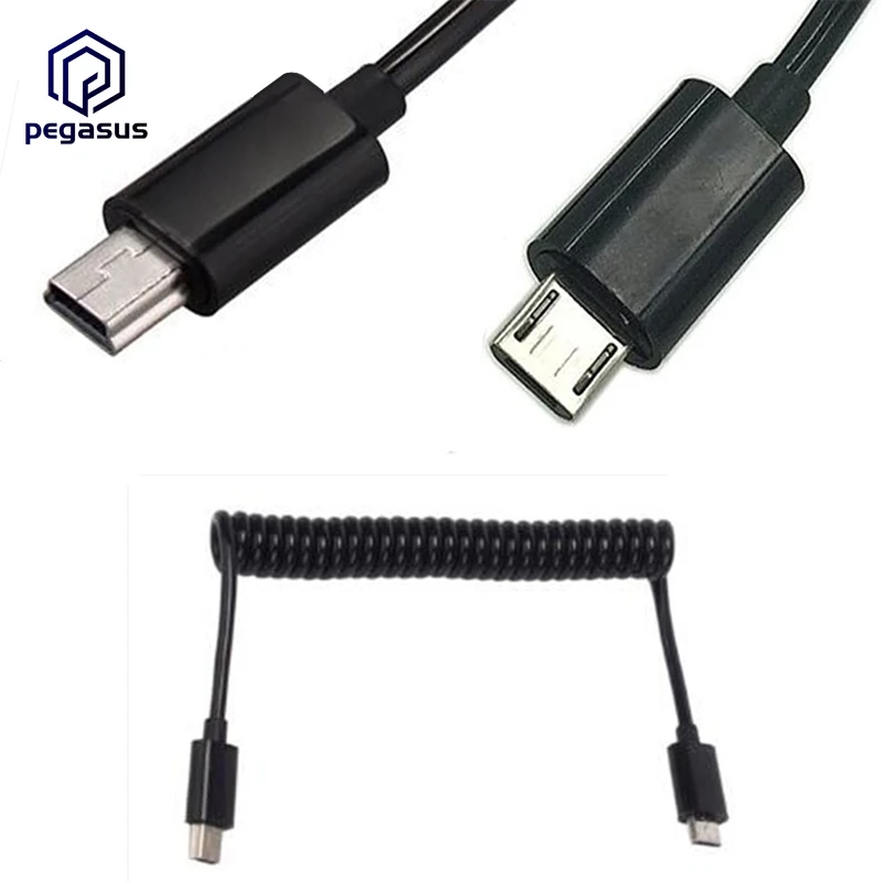 3FT Spiral Coiled Micro USB B 5Pin Male to Mini 5-Pin Adapter Charging Cable For Power Bank | Электроника