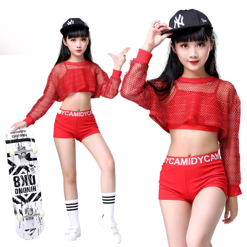 

2021children Cheerleading Women's casual wear red competition wear, sleeveless T-shirt+ shorts girl red shirt, jazz dance wear