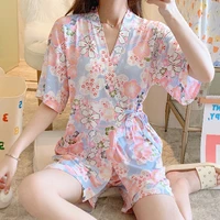 summer japanese kimono floral yukata robe ladies fashion pajamas loose nightgown shorts suit girls sexy casual home service