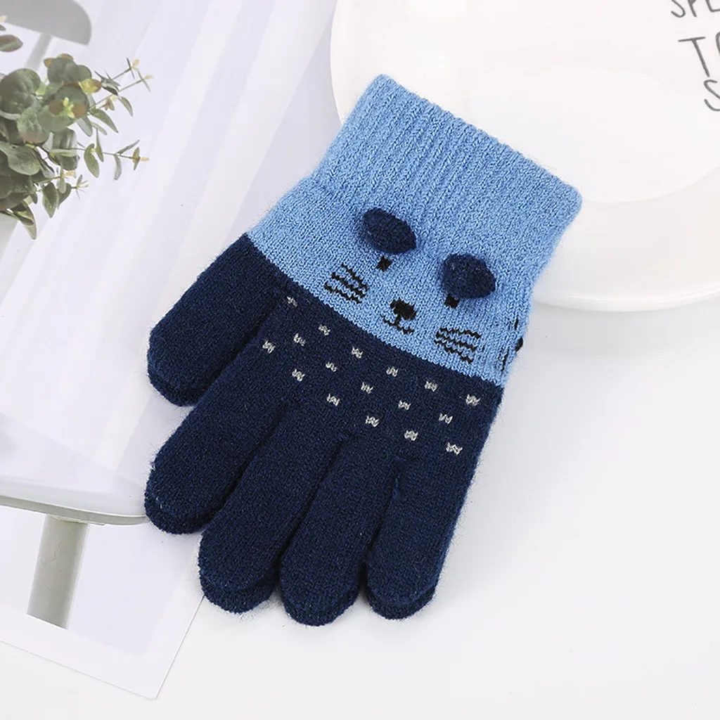 

Kid Girls Boys Winter Knit Thicken Warm Gloves Knitting Mittens Stitching Carton Plus Velvet Cartoon Animal Gloves