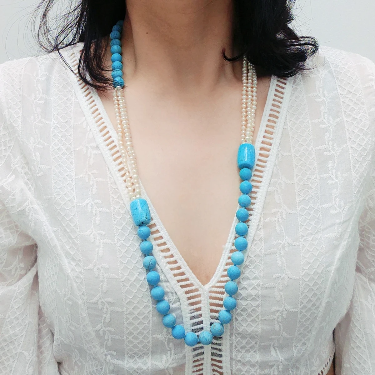 

Lii Ji голубое и белое длинное ожерелье 78 см реальный жемчуг уникальное ожерелье женские ювелирные изделия подарок