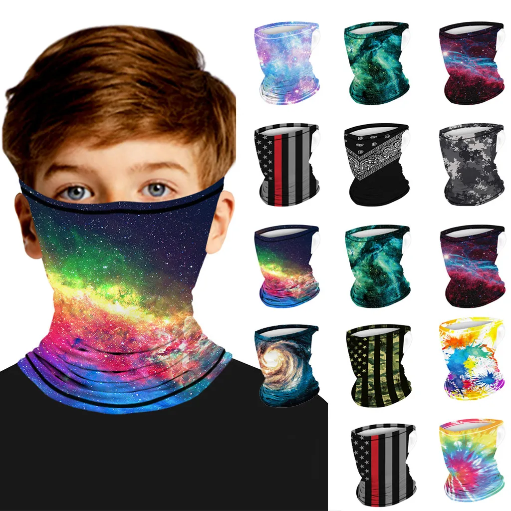 

Children Outdoor Print Seamless Ear Mask Sports Scarf Neck Tube Dust Riding Mask Warm Windproof Suncreen Breathable Masks