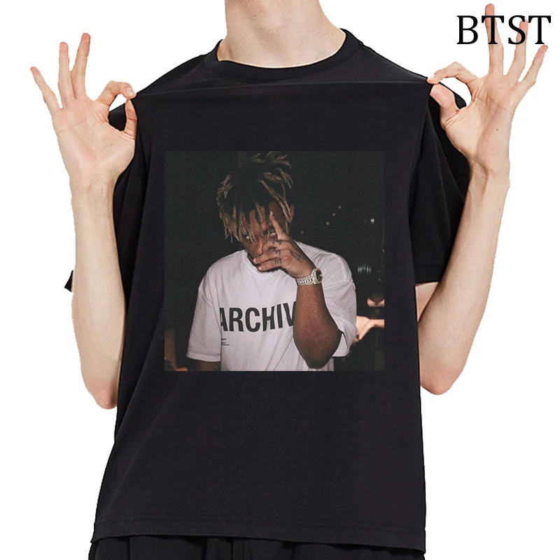 Футболка в стиле Харадзюку рубашка с круглым вырезом аниме принт Rip Juice Wrld мужские