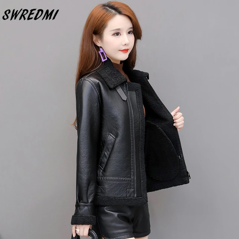 Lambswool Winter Coat Women Short Autumn Warm Leather Clothing Snow Wear Thickening Jacket Female Office Lady Jackets SWREDMI