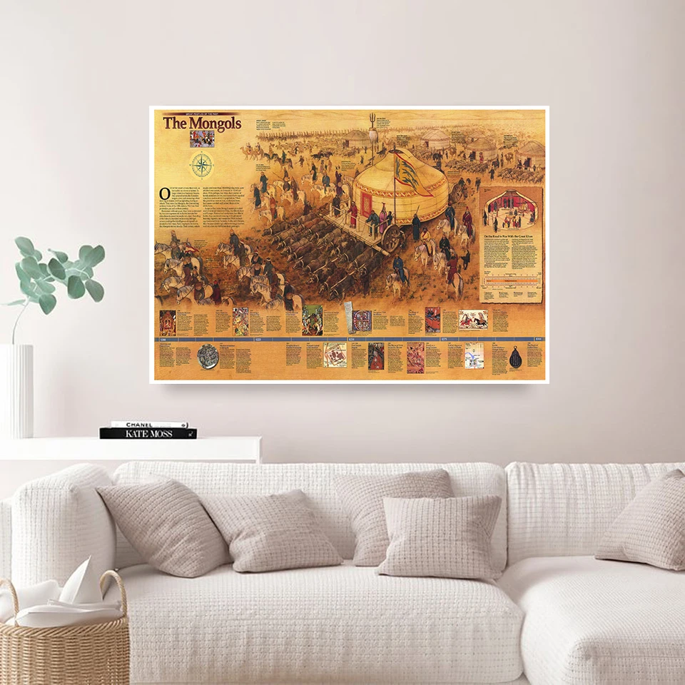 A1 Size Vintage Poster 1996 The Mongols Map Canvas Painting Wall Art Picture Living Room Home Decoration School Supplies
