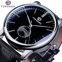 forsining minimalist mens mechanical watch black slim dial automatic casual genuine leather clock male wristwatch relogio saati