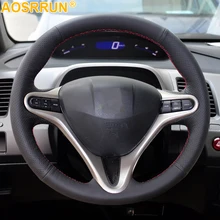 AOSRRUN Car-styling Leather Hand-stitched Car Steering Wheel Covers For Honda Civic 2005-2011 8th MK8 Car accessories