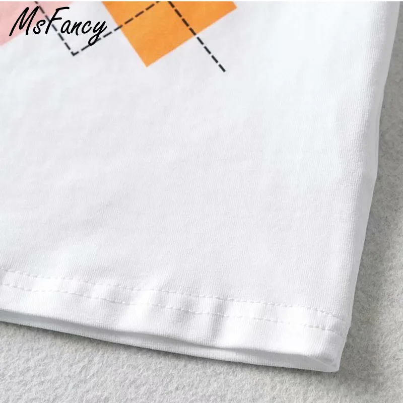 

Msfancy Summer T-shirts Women Appliques Short Sleeve Crop Tops 2021 Mujer O-neck Tank Tops