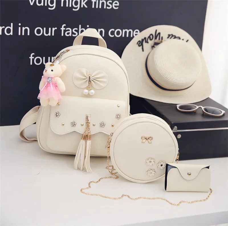 HANN INGRY Новый женский рюкзак мода PU ретро вышитые кружева медведь кулон высокое