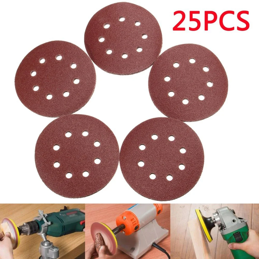 

125mm 80 Grit 8-Hole Sander Pad 5Inch Sandpaper Tool Work For Most Sander