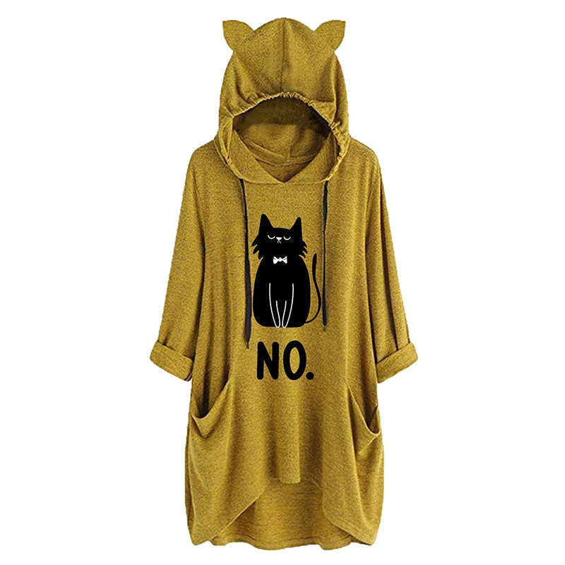 

Осенняя мода с длинным рукавом толстовки с кошачьими ушками женская одежда толстовка большого размера с капюшоном пуловеры Harajuku уличная то...