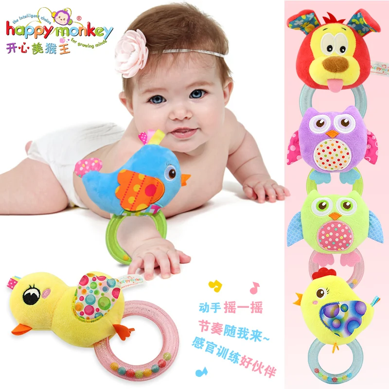 Счастливая обезьяна прекрасная плюшевая мягкая детская погремушка ручные