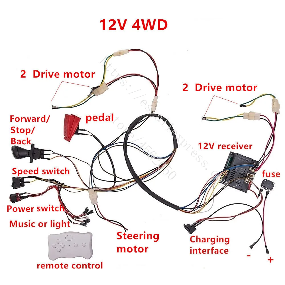 Children Electric Car DIY Modified Wires And Switch Kit, With 2.4G Bluetooth Rc And 12V Controller For Baby Electric Car