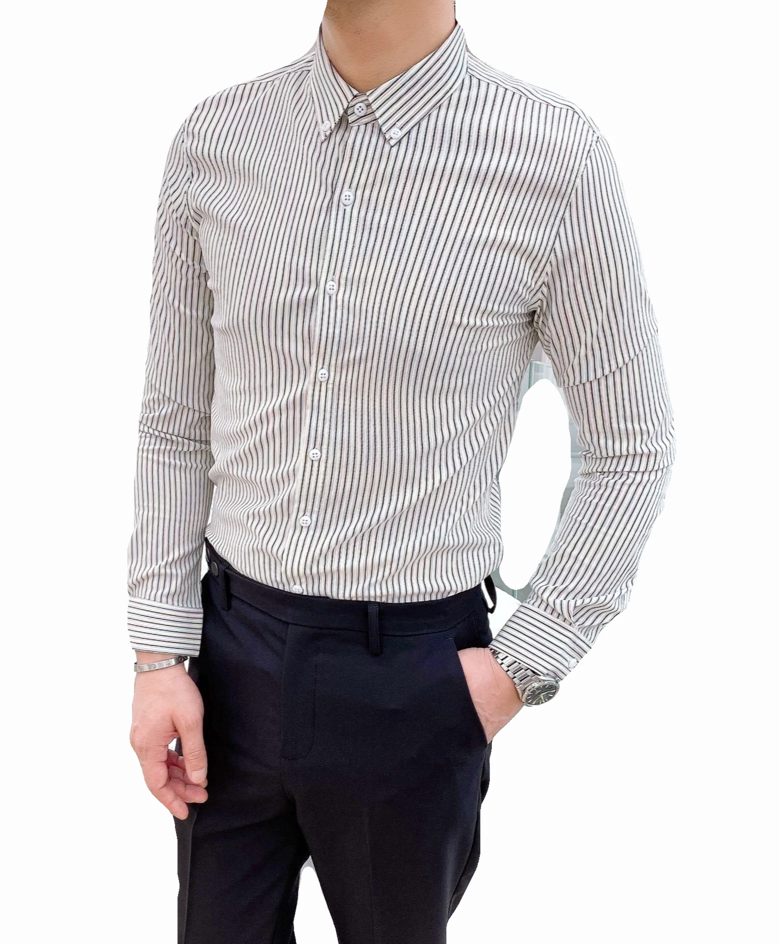 

Autumn Stripe Men Shirt Long Sleeve Slim Fit Casual Shirts Man Business Dress Social Party Streetwear Blouse Camisas Para Hombre