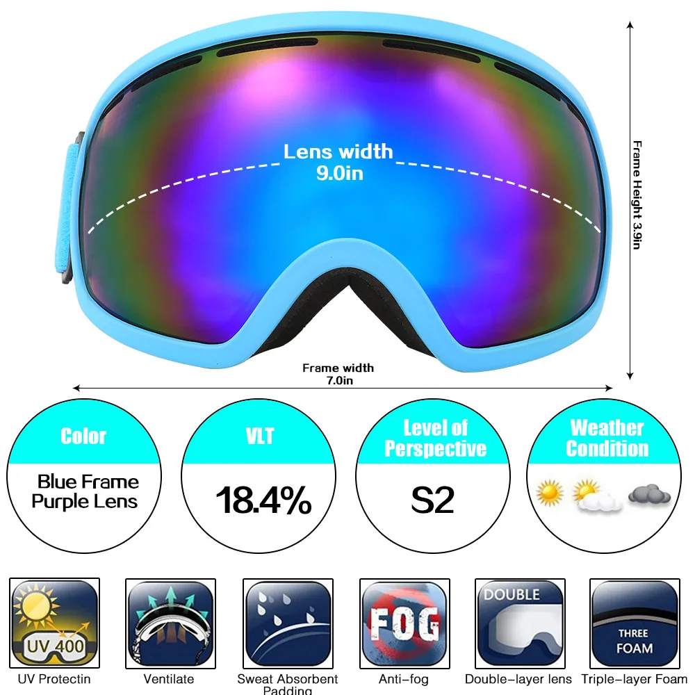 

Ski Glasses Spherical Double Lens UV400 AntiFog Outdoor Mountaineering Sunglasses Winter Outdoor Men Women Snowmobile Spectacles